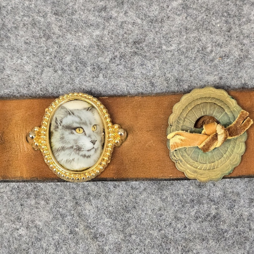 Vintage Jacobs Leather Belt Small Brown Cat Concho No Buckle USA CT 27.5" - Picture 4 of 16